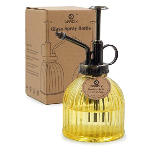 OFFIDIX Glass Watering Spray Bottle, 6.3" Tall Vintage Style Decorative Plant Atomizer Watering Can Pot with Bronze Plastic Top Pump for Indoor Potted Plants(Yellow) - color: G-Yellow-New