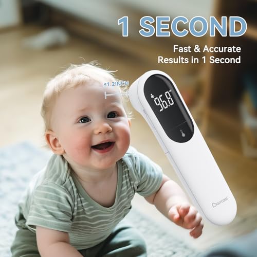 Berrcom Dual Probe Forehead Thermometer - No Touch Digital Thermometer for Adults, Kids, Babies with LED Display, Fever Alarm & Fast Reading - color: black