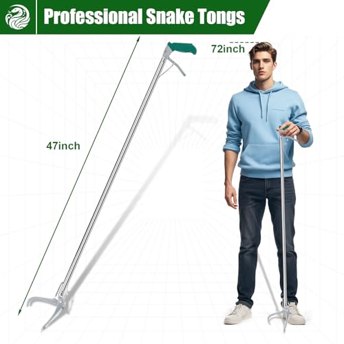 IC ICLOVER 47" Snake Tongs with 39" Snake Hook + Snake Catcher Net, Reptile Grabber Rattle Snake Catcher Wide Jaw Handling Tool,Snake Catching Net with Telescopic Pole, Adjustable Snake Capture Stick