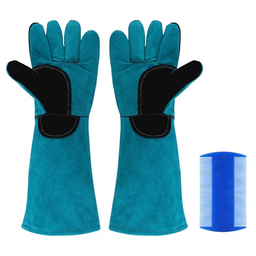 Bite Proof Animal Handling Gloves, Cat Gloves Pet Leather Glove Cat Scratch with Pet Comb, Multipurpose for Rose Pruning, Gardening, Pets Grooming