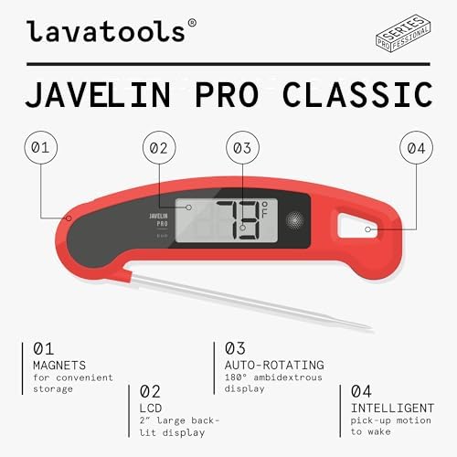 Lavatools Javelin® PRO Classic Ultra-Fast 2-Second Professional Digital Instant Read Meat Thermometer for Grill and Cooking, Auto-Rotating Backlit Display, IP65 Water Resistant, NSF Certified – Maize - color: Maize