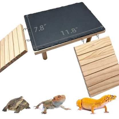 Bearded Dragon Platform Wooden Reptile Hideout Cave Climbing Tank Accessories with Reptile Basking Rock for Leopard Gecko Lizard Tortoise - size: Large