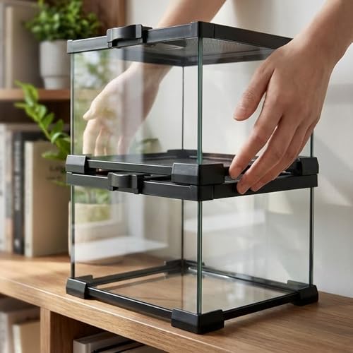 Small Glass Reptile Enclosure,8x8x6 Tarantula Enclosure with Lockable Sliding Screen Top - Full View Insects Breeding Box Small Amphibians Cage for Leopard Gecko, Frog, Hermit Crab, Isopods - color: Glass, size: 8x8x6