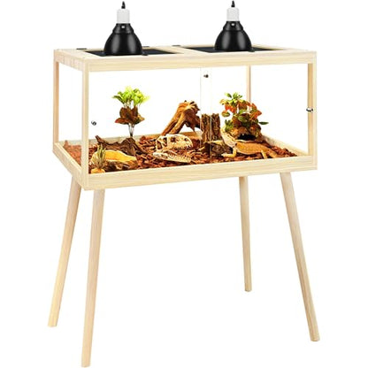 PROLEE Bearded Dragon Tank with Leg Stand 62 Gallons, Wooden Lizard Tank,Reptile Tank with Metal Mesh Roof Door, Acrylic Panel Snake Tank with Lock Design (Oak, 40"x20"x20") - color: Oak, size: 40"x20"x20"