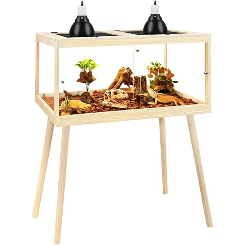 PROLEE Bearded Dragon Tank with Leg Stand 62 Gallons, Wooden Lizard Tank,Reptile Tank with Metal Mesh Roof Door, Acrylic Panel Snake Tank with Lock Design (Oak, 40"x20"x20") - color: Oak, size: 40"x20"x20"