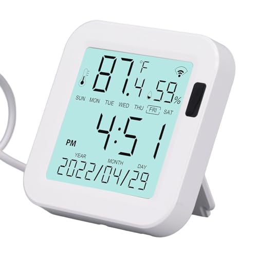 Digital Hygrometer Indoor Thermometer, Wired Room Thermometer and Humidity Gauge with LCD Backlit Display, Indoor Hygrometer Sensor for Bedroom, Baby Room, Office, Terrarium