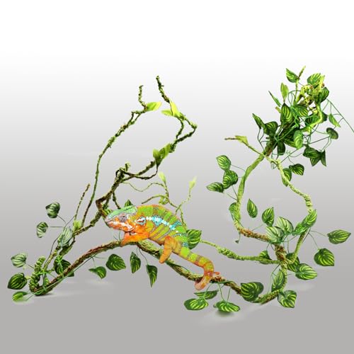 QUOZUO Reptile Plants, Terrarium Hanging Plant Vines Artificial Leaves Reptile Hide, Leopard Gecko Tank Accessories, Terrarium Decorations for Bearded Dragon Lizard Snake Chameleon
