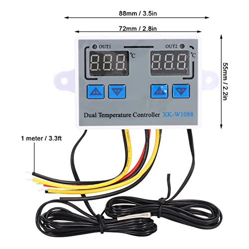 Dual Display Temperature Humidity Controller, Digital Thermostat Dual Temperature Controller 12V Direct Output Heating Cooling Thermostat Switch NTC 10K Sensor for Aquarium Tank Greenhouse