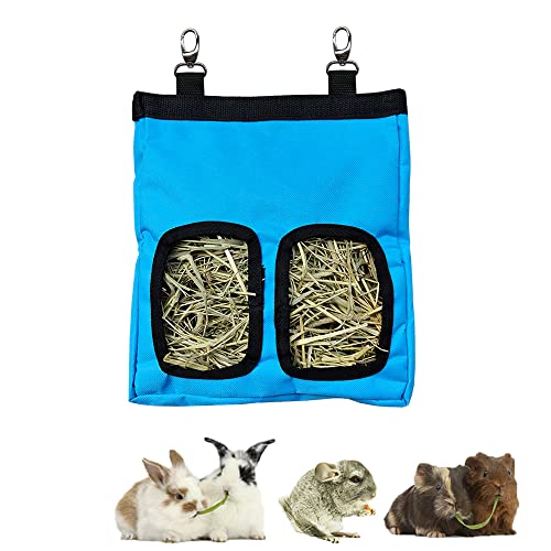 Guinea Pig Hay Feeder, Hanging Rabbit Hay Feeder Bag for Guinea Pigs Bunnies Chinchillas. Blue - color: Blue