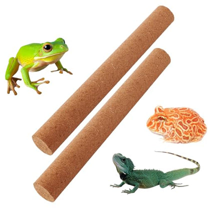 DQITJ 2 Pack Reptiles Climbing Branch Natural Tree Frog Cork Wood Stick Cork Branch for Frog Snake Lizard Bearded Dragon Chameleon