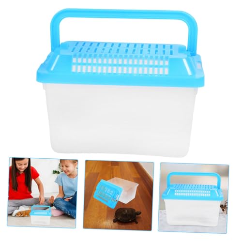 YARNOW Plastic Fish Tank with Lid, 5.9 x 3.9 x 3.5 Inch, Small Reptile Carrier for Travel, with Multiple Ventilation Holes, Blue