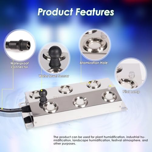 Mist Maker Fogger, 6 Head Ultrasonic Mist Maker, 5000ml/H Ultrasonic Fogger with 250W Power Supply, Perfect for Pond Garden Lawn Rockery Greenhouse Halloween Decoration (6 Head)