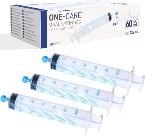 ONE-CARE 60ml Oral Syringe with Cap - Sterile, Individually Wrapped - 25 Syringes/box (25 Pack), Slip Tip, Syringe for Liquid, Versatiie use - size: 60ml