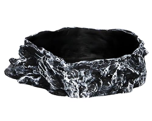 Reptile Feeding Dish Bowl,Reptile Rock Food/Water Dish for Reptiles,Amphibians,Bearded Dragon,Lizard,Frog,Gecko,Tortoise,Hermit Crab and Other Little Critters,Made from Premium Resin(Large Size)