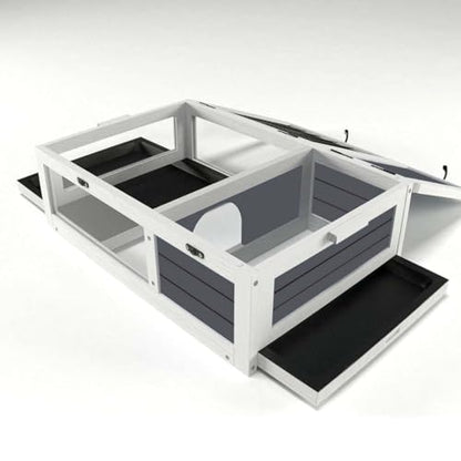 Outdoor Tortoise Enclosure, 39'' Tortoise Habitat with 2 Tray, Box Turtle Cage Indoor for Small Animals Lizards, Wood