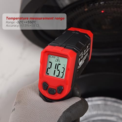 MUFASHA Infrared Thermometer Temperature Gun, -25.6℉ to 752℉ Dual Laser High Temp Thermometer with LCD Color Display, Non-Contact Industrial Pyrometer 12:1 Distance Ratio, TA400 - color: Red