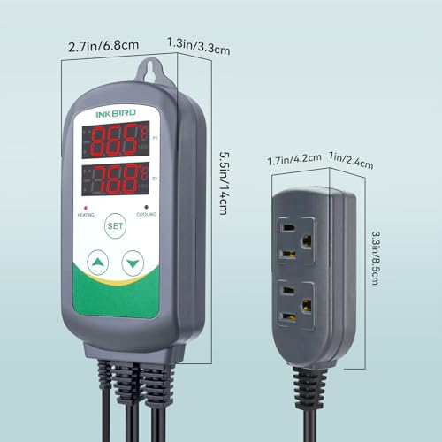 Inkbird ITC308 Freezer Thermostat Heating Cooling Plug Temperature Controller Outlet 110V 1200W Digital Temp Control for Greenhouse Heater Cooler Reptile Brewing Fermentation Kegerator Probe