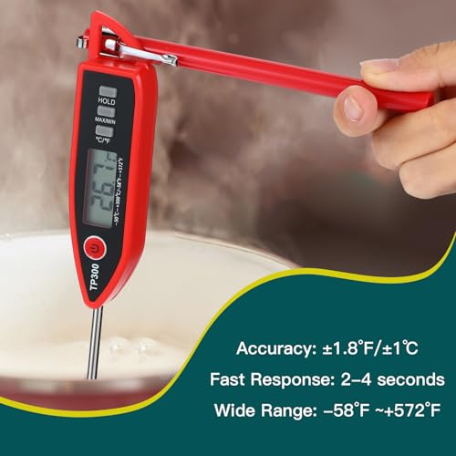 Copkim 6 Set Waterproof Food Thermometer for Water, Liquid, Candle and Cooking Digital Meat Thermometer with Long Probe Instant Read for Kitchen BBQ Grill Candy (Black,Red) - color: Black,Red