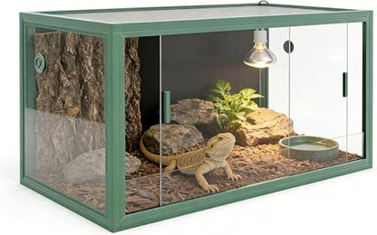 120 Gallon Reptile Tank, Bearded Dragon Tank 4x2x2 ft Front Opening Glass Enclosure for Snakes and Lizards, Black Reptile Habitat with Heavy Duty Screen Ventilation Top, Green