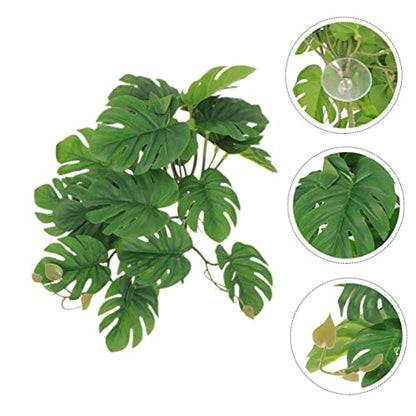 Abaodam Artificial Hanging Plant for Reptiles Suction Cups Terrarium Decor for Reptile Habitats Leafy Climbing Plant for Snakes Lizards and Amphibians