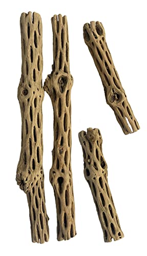 Awesome Aquatic Natural Cholla Choya Wood Combo 4 Pieces 2-12" & 2-6” Habitat for Shrimp Hermit Crabs Plecos Reptiles Aquarium Driftwood Decoration Lowers pH Hideouts and Food Treat Chew Toy Organic - size: 4 pc Combo 2-6" & 2-12"