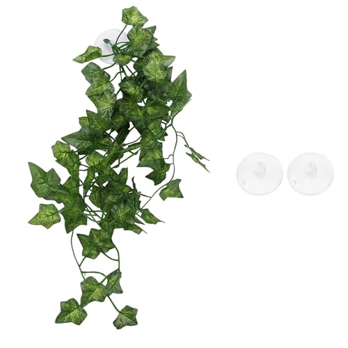 Pssopp Lifelike Plant Decorative Hanging Silk Terrarium Plant with Suction Cup for for Reptile Rainforest Box Aquarium Landscape(NFF‑87)