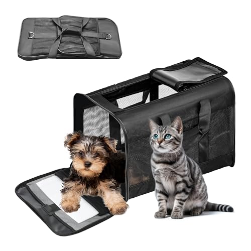 FluffyDream Pet Travel Carrier Soft Sided Portable Bag for Cats, Small Dogs, Kittens or Puppies, Collapsible, Durable, Airline Approved, Travel Friendly, Carry Your Pet with You Safely and Comfortably - color: Medium, size: 17.0"L x 12.0"W x 12.0"H