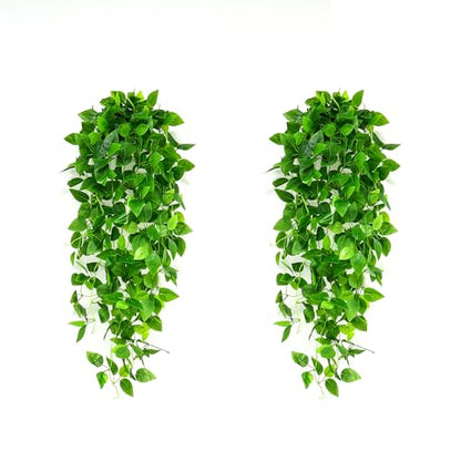 Fake Hanging Plants 2pcs Artificial Hanging Plant for Indoor Outdoor Faux Pothos Vines Greenery Garlands for Wall Home Aesthetic Patio Kitchen Living Room Farmhouse Shelf Office Decor (No Baskets)