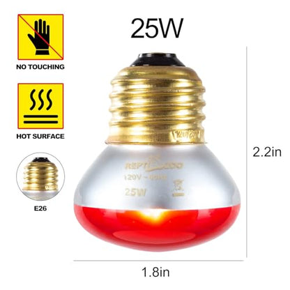 REPTI ZOO 25W Reptile Infrared Heat Lamp 2 Pack,Amphibian Heat Emitter Infrared Basking Spot Light Bulb for Small Geckos,Turtle,Bearded Dragon,Lizard,Tarantulas