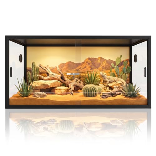 Reptile Enclosure, Front Opening Reptile Terrarium with Tempered Glass Sliding Doors, Safety Lock & Ventilation, Habitat for Bearded Dragon, Ball Python, Snake, Gecko (Black, 48" x 24" x 24") - color: Black, size: 48" x 24" x 24"