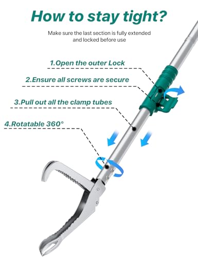 69" Snake Grabber Tool – Heavy Duty Locking Reptile Tongs for Rattlesnakes, Long Reach Folding Snake Catcher for Outdoor, Garden, and Emergency Use - size: 69 Inch