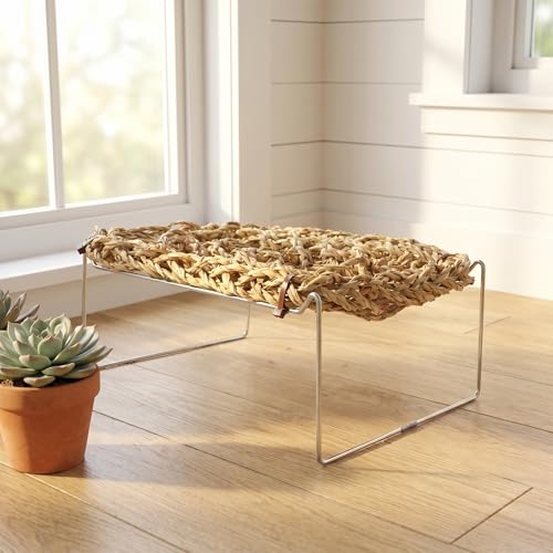 COLLBATH Bearded Dragon Hammock and Reptile Lounger with Natural Seagrass Basking Platform, Small Rectangle Pet Bed for Lizards, Geckos, and Frog Tank Habitat