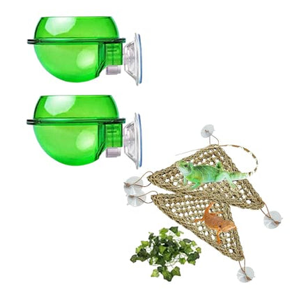 2 Pcs Chameleon Bowl (2.1" D*2.3" H) &3 Pack Bearded Dragon Hammock (11" L*8" W)