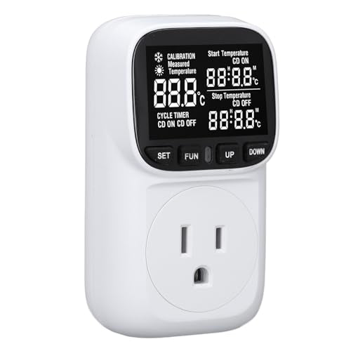 Digital Thermostat Outlet Temperature Controller 15A 110V with Backlit LCD Screen IP67 Probe for Greenhouse Reptile Incubator Brewing Refrigerator Heating Cooling