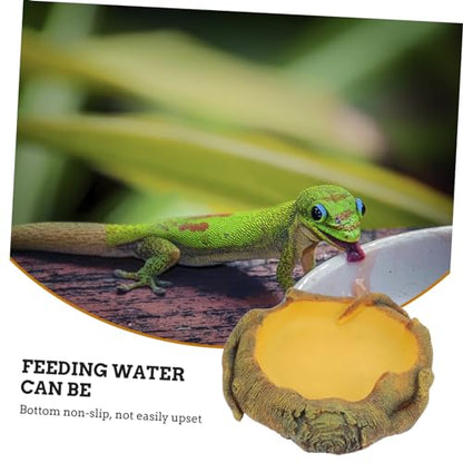 VANZACK Bearded Dragon Water Dish Reptile Feeding Bowl Imitation Wood Grain Basin Lizard Drinking Tray