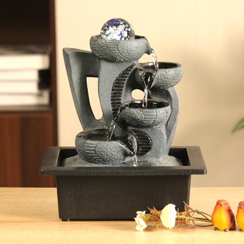 Indoor Tabletop Waterfall Fountain with Spining Orb for Home Office Desk, Gray Rock Resin Zen Water Feature with Soothing Sound for Relaxation & Meditation - color: Style 5