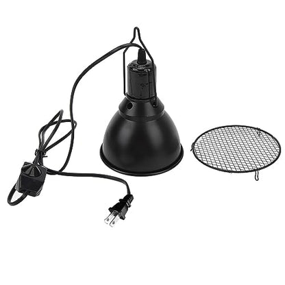 Reptile Light Fixture, Deep Dome E27 Socket Heat and UVB Lamp Holder for Terrariums Ceramic Aluminum 120V US Plug 5.2ft Cord Protective Net 1 Pack