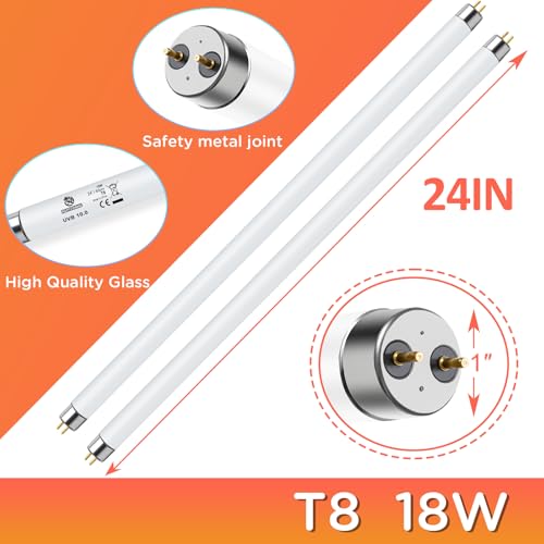 T8 UVB Reptile Light 18W 10.0-2 Pack,UVA UVB Light Bulb for Reptiles,Reptile UVB Lamp Tube for Bearded Dragon - size: 24inch-10.0