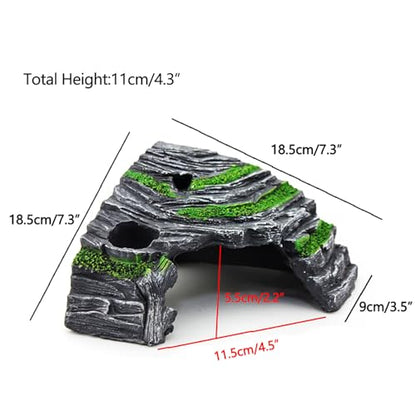 Reptile Box Shelter Terrarium Hideout Caves Turtle Ramp Basking Platform Habitat Decor Humidify Hide Cave Resin Rock - size: L