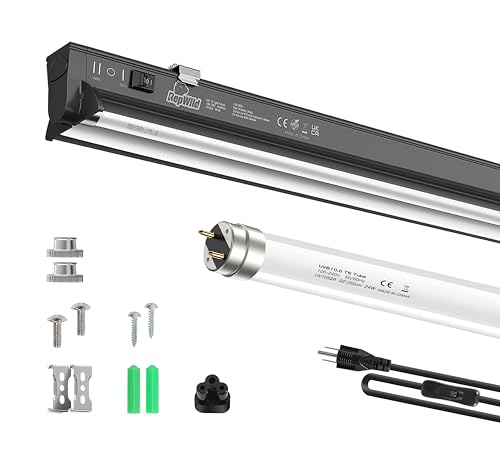T5 HO 10.0 UVB Light for Reptiles, 24W Light Fixture Combo Kit with Switchable 5.0 & 10.0 UVB Output, 22" Fluorescent Tube UVA UVB Reptile Light for Reptile Eco-Tanks and Aquariums