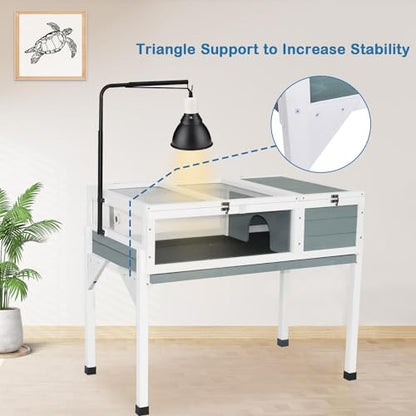 Tortoise Enclosure Indoor, Wooden Tortoise Habitat with Lamp Stand, Large Turtle Enclosure Reptile Cage with Hygrometer Thermometer, Easy Clean Open Top