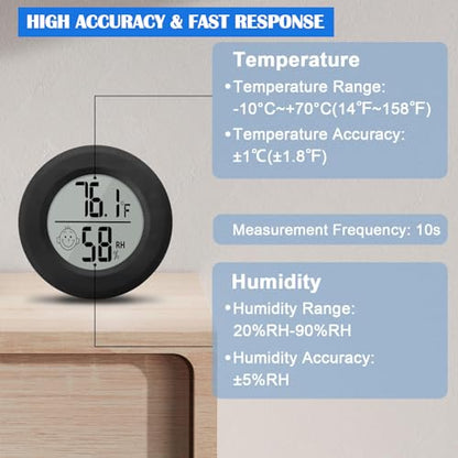 2Pcs Mini Digital Indoor Thermometer Hygrometer Meters Gauge Accuracy Room Temperature and Humidity Monitor for Reptile Humidors Jars Incubators Guitar Case Green House Fahrenheit (℉)