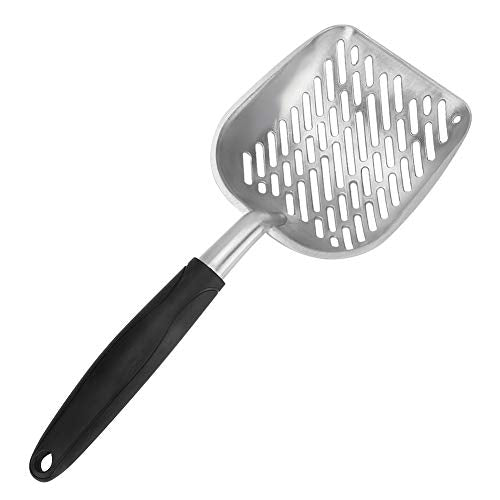 Fydun Cat Litter Shovel, Aluminum Alloy Pet Scoop Sifter Poop S Scoops Hollow Dog Puppy Waste Holder Holder Reptile Terrarium B Cleaning Tool (Black)