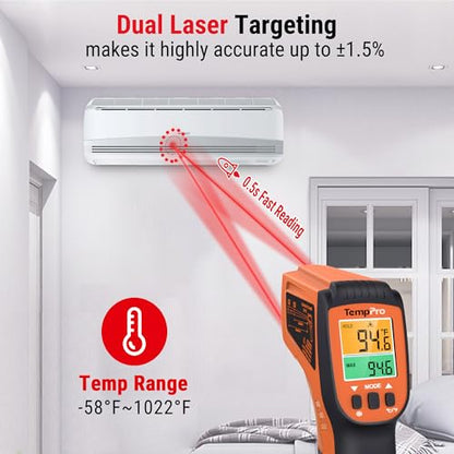 TempPro TP450 2 Laser Temperature Gun for Cooking, 16:1 D:S Ratio Infrared Thermometer Gun for Pizza Oven, Laser Thermometer Gun with Adjustable Emissivity Temp Gun -58 to 1022℉,Gift for Dad Husband - style: 2-Laser & D:S 16:1