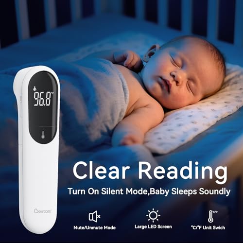 Berrcom Dual Probe Forehead Thermometer - No Touch Digital Thermometer for Adults, Kids, Babies with LED Display, Fever Alarm & Fast Reading - color: black