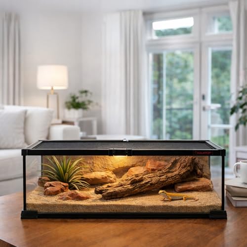 Aquatop 5.7 Gal Stackable Small Pet Terrarium - Durable Clear Glass Tank with Removable Ventilated Mesh Top for Reptiles, Arachnids, and Amphibians, RT-5.7 - size: 5.7 Gallon