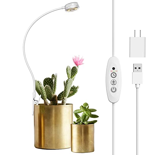 SANSI Grow Lights for Indoor Plants, Pot Clip LED Plant Lights for Indoor Growing, Full Spectrum, Plant Lamp with 4-Level Dimmable, Auto On Off 3 6 12 Hrs Timer for Succulents, Small Plant, White, 5V. - size: 1-Pack