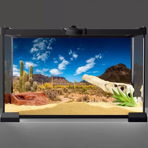 AWERT 72x18 inches Reptile Habitat Background Blue Sky Oasis Cactus Desert Terrarium Background Vinyl - size: 72x18in/180x45cm