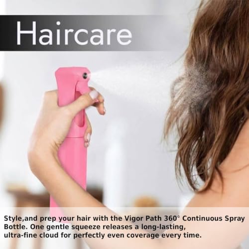 VIGOR PATH Continuous Spray Bottle for Hair – Fine Mist Mister for Hairstyling, Cleaning, Plants, Pets, Barbers, Salons, and Essential Oil Applications (300ml/10 oz) Pink - color: Pink - 10oz