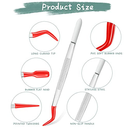 Honoson 3 Pieces Rubber Tipped Tweezers for Crafting Set - PVC Coated Flat, Straight & Bent Tips Stamps, Beads, Jewelry(Red) - color: Red
